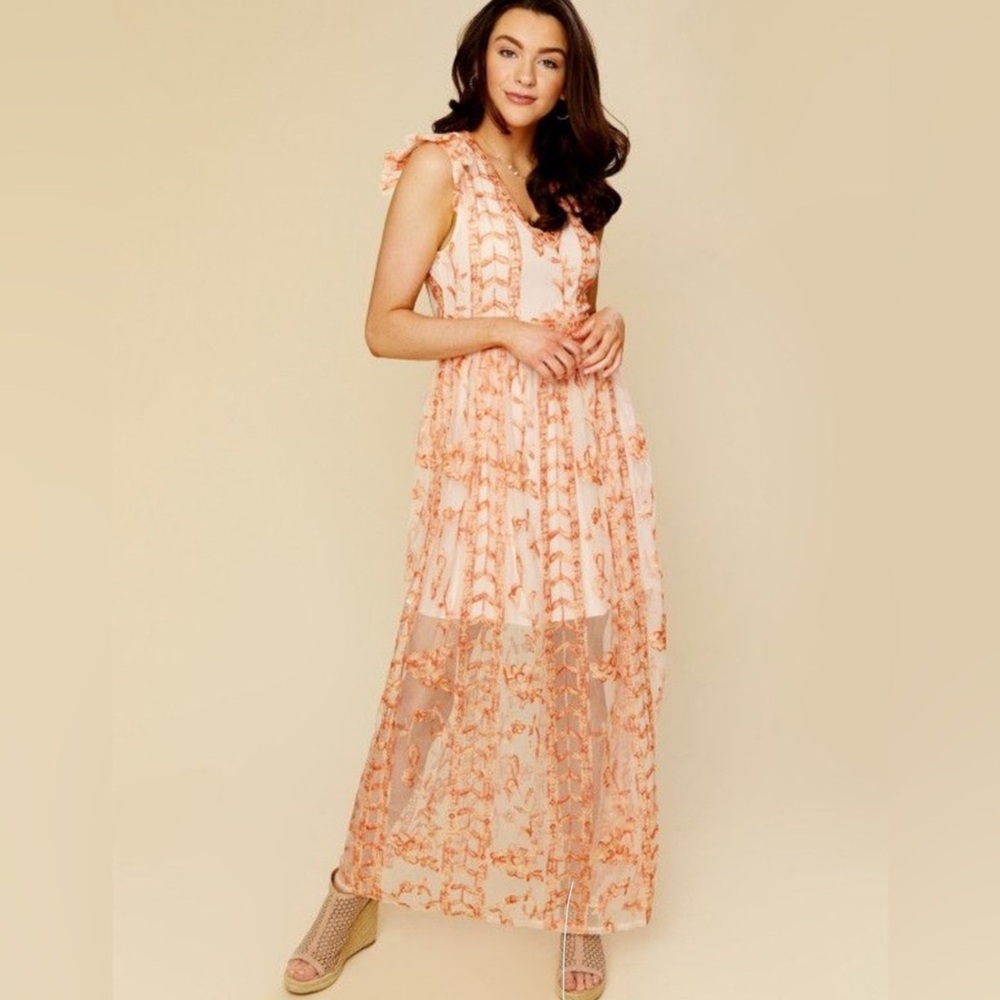 Altar'd State Juliana Lace Maxi Dress Keyhole Juju melon Size Small Boho